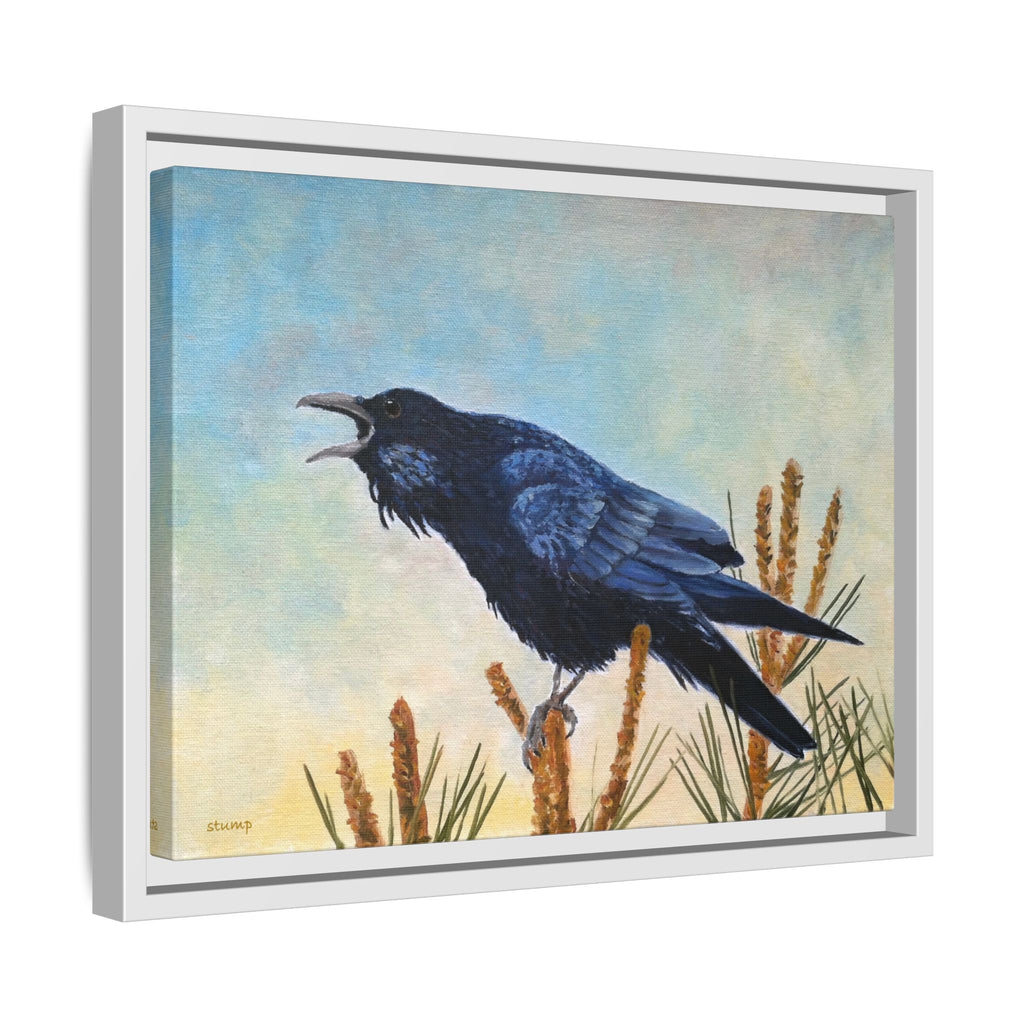 Calling Raven Matte Canvas Framed | Bird Art Wall Print