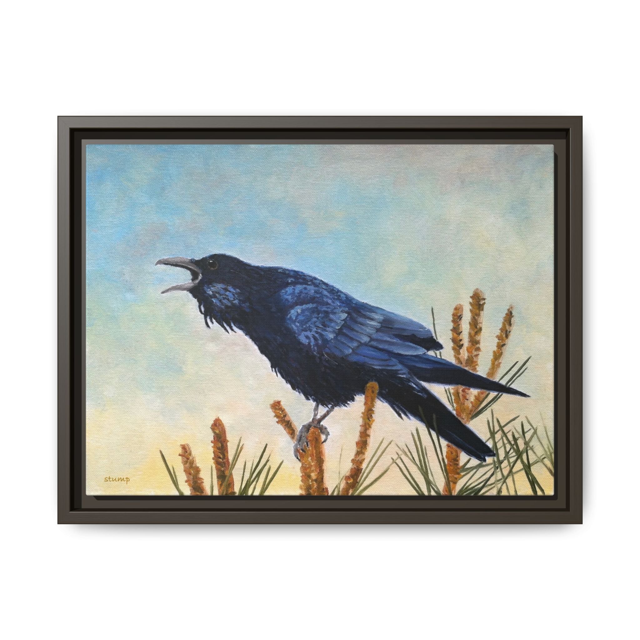 Calling Raven Matte Canvas Framed | Bird Art Wall Print