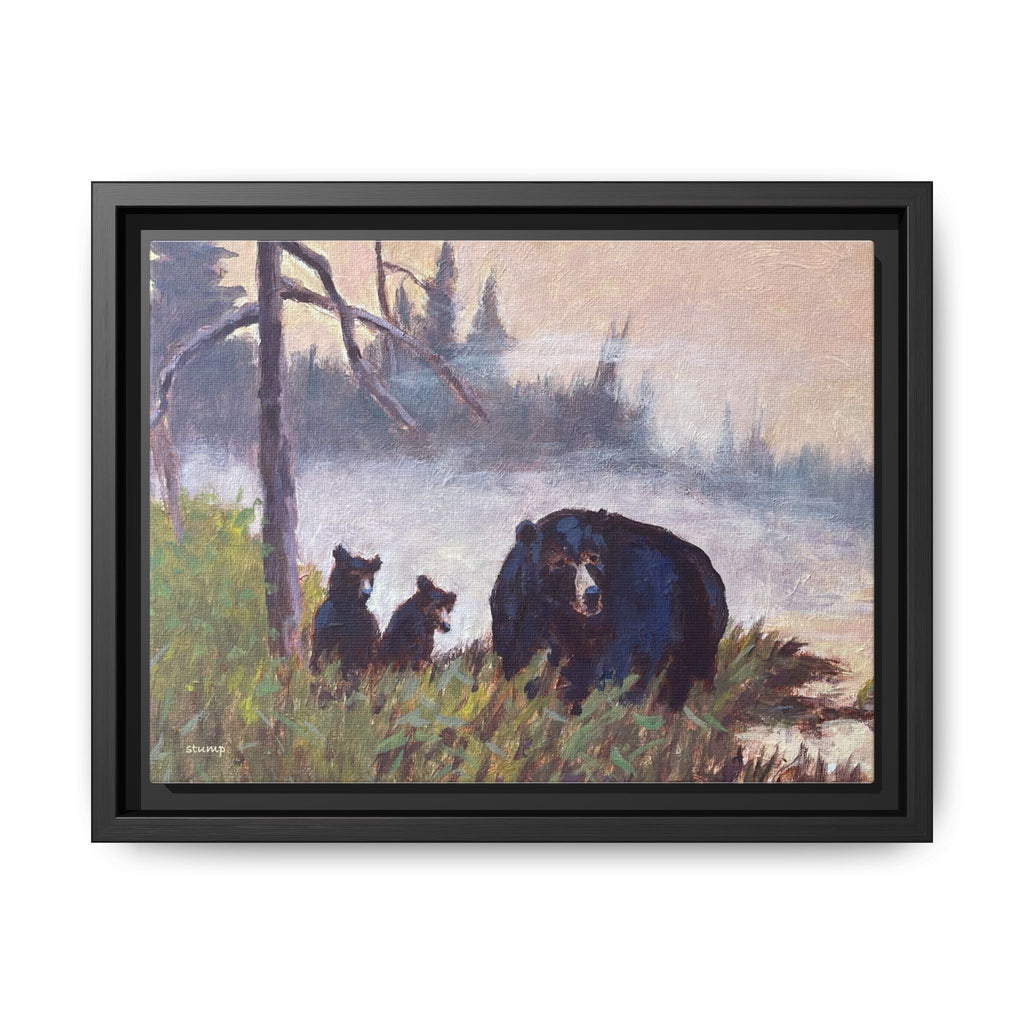 Mama Bear with Cubs Matte Canvas Framed | Wildlife Wall Art