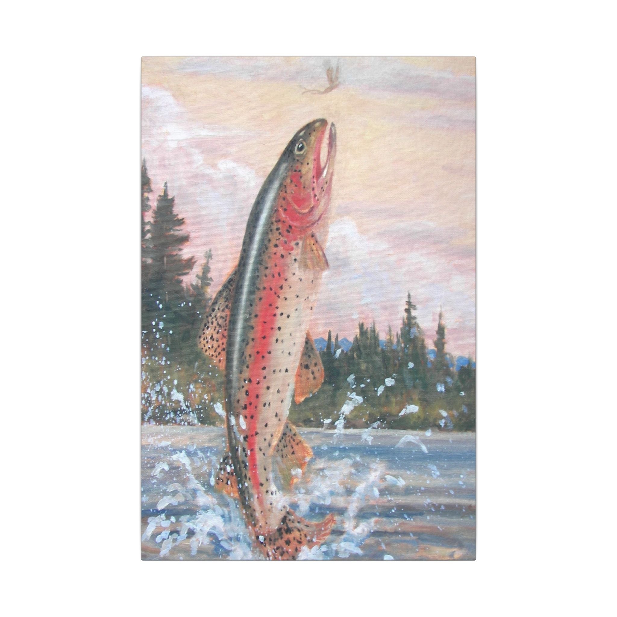 Whimsical Rising Trout Canvas 16x24  Gallery  Wrapped Stretched Canvas
