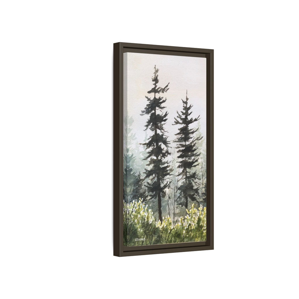 Misty Pines Mountain Watercolor Canvas Framed