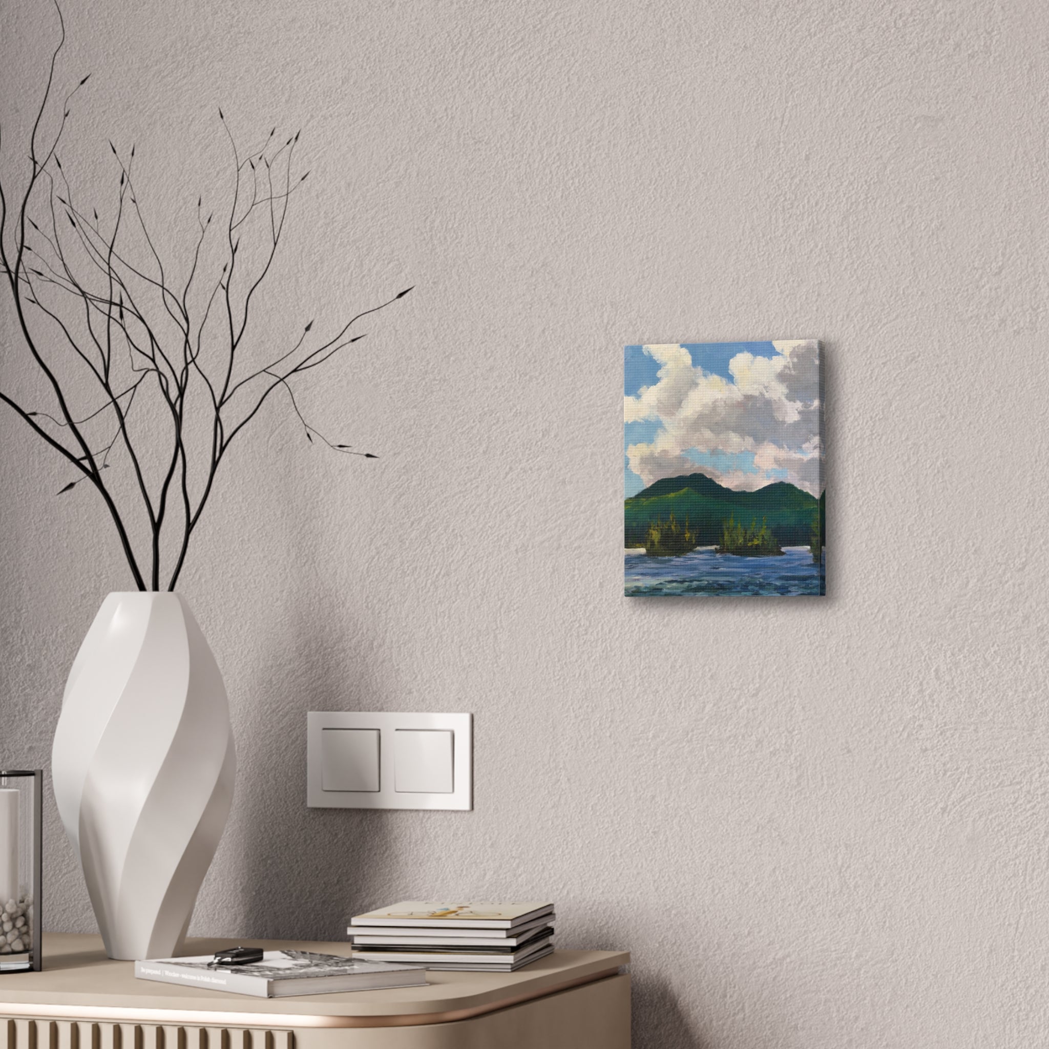 Mountain Landscape Painting Canvas Stretched 0.75" | Green Peaks Wall Art