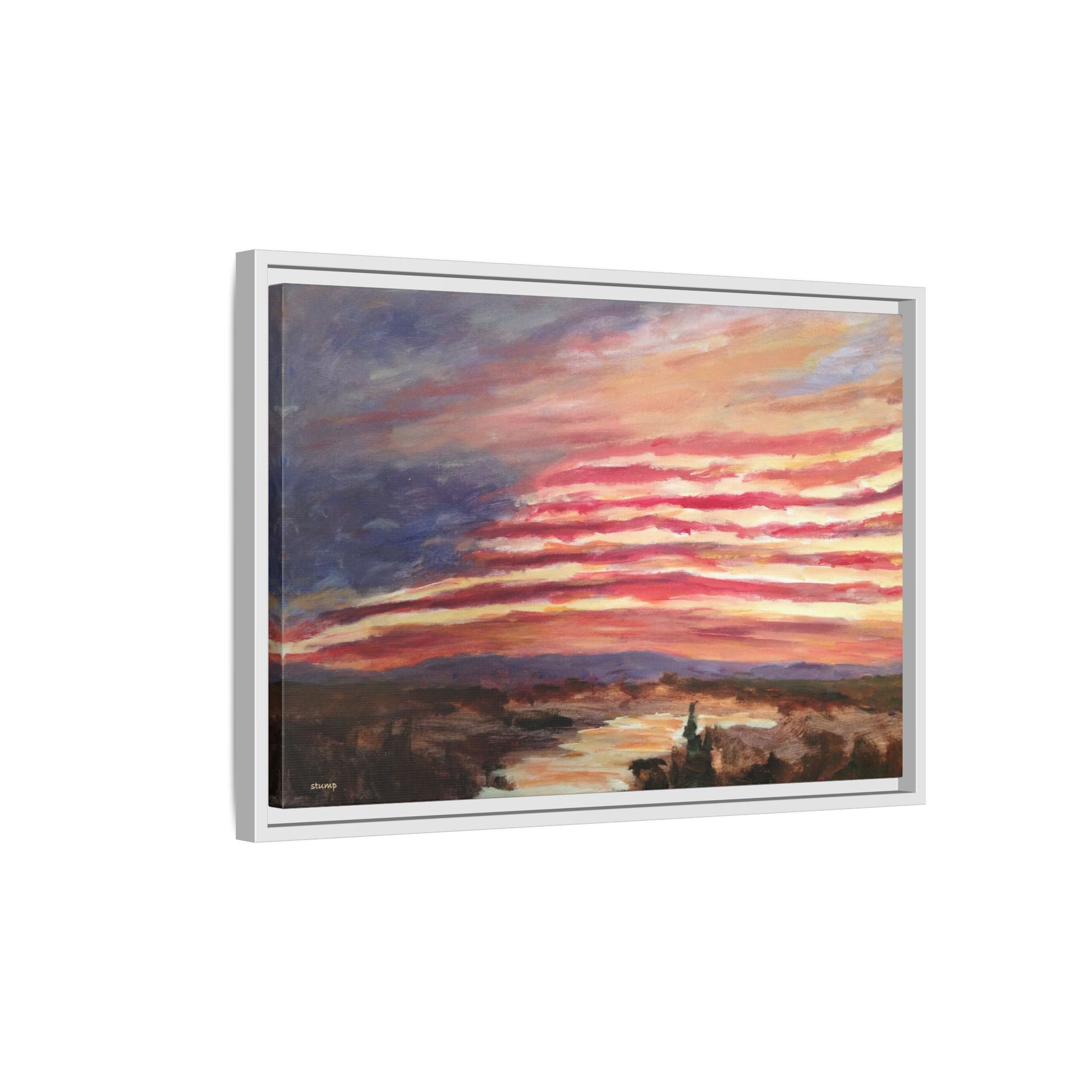 American Landscape Stars And Stripes Sunset Abstract Matte Canvas 24x16 Framed | Abstract Sunset Wall Art