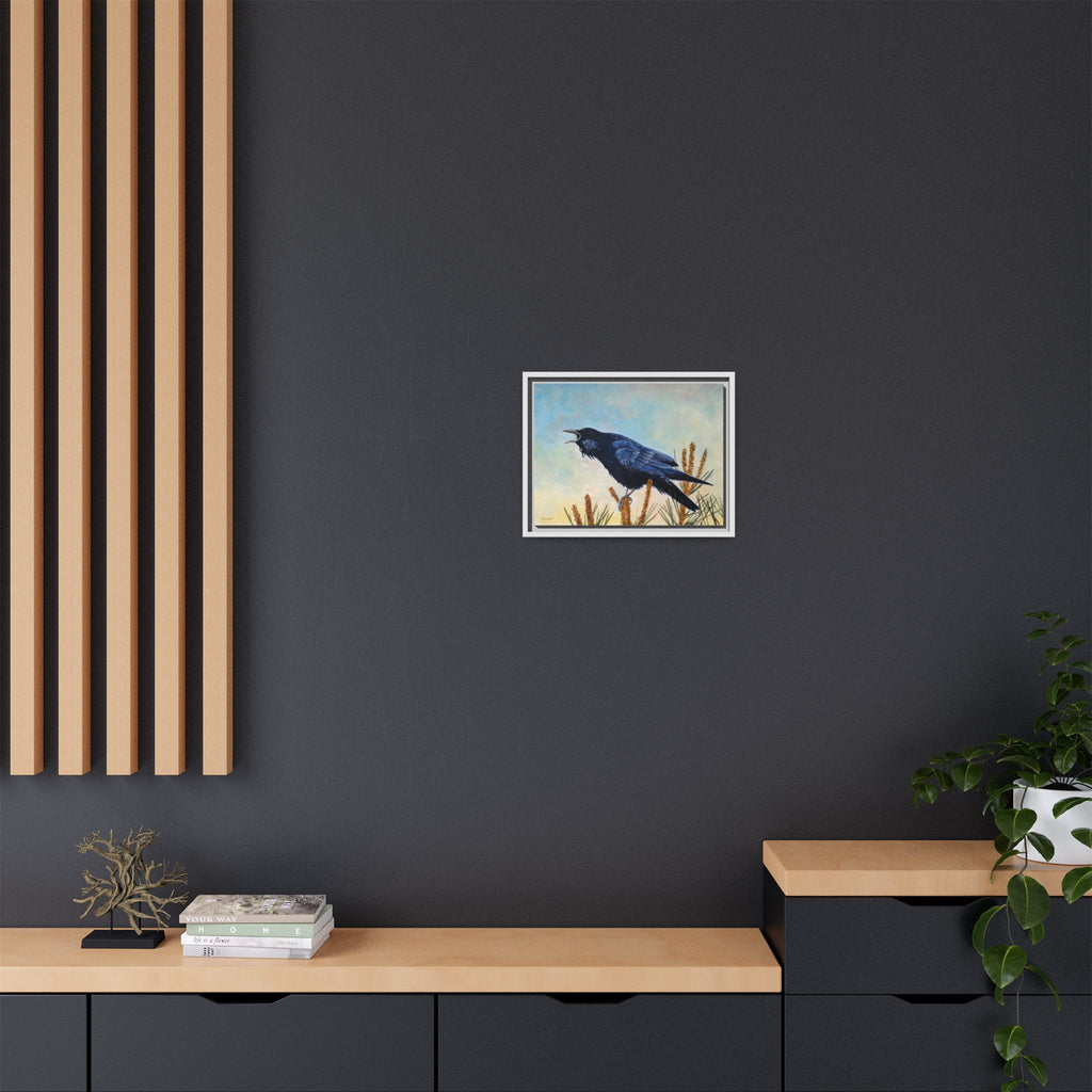 Calling Raven Matte Canvas Framed | Bird Art Wall Print
