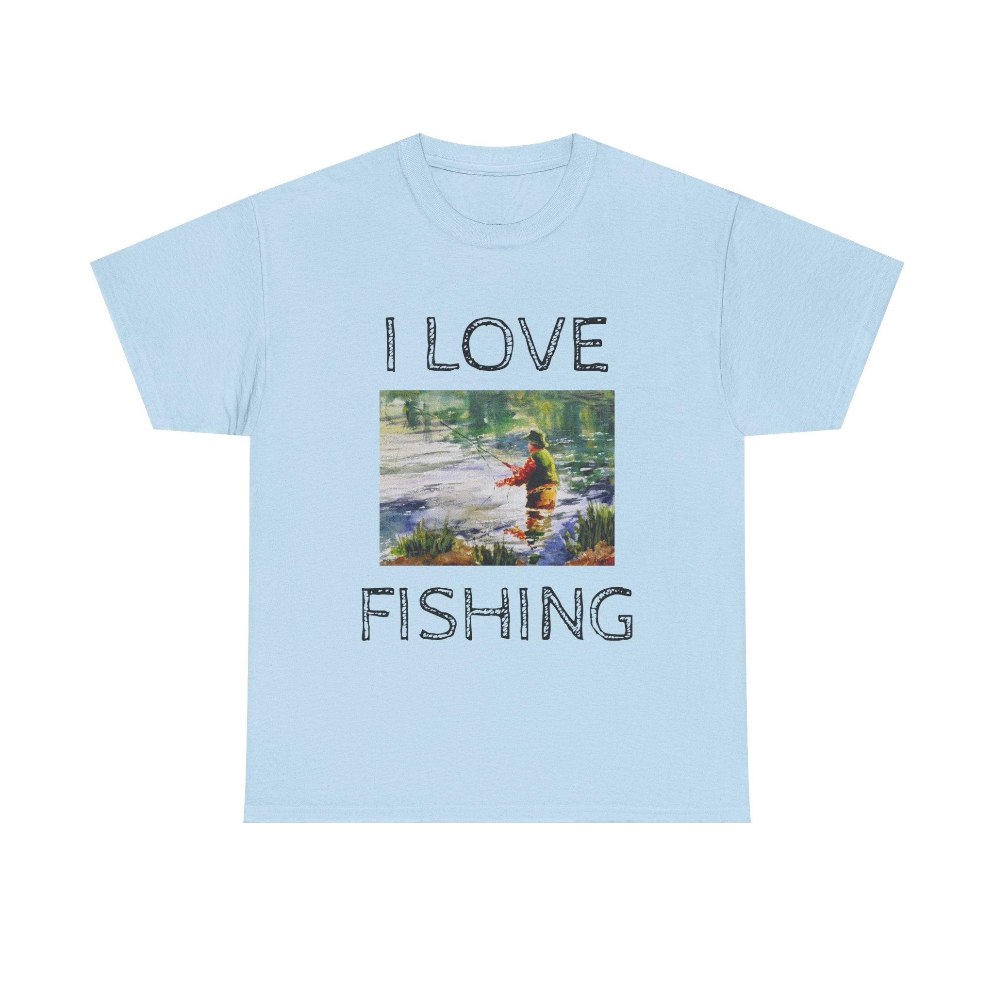 I Love Fishing T-Shirt | Angler Graphic Tee, River Scene, Outdoors Art