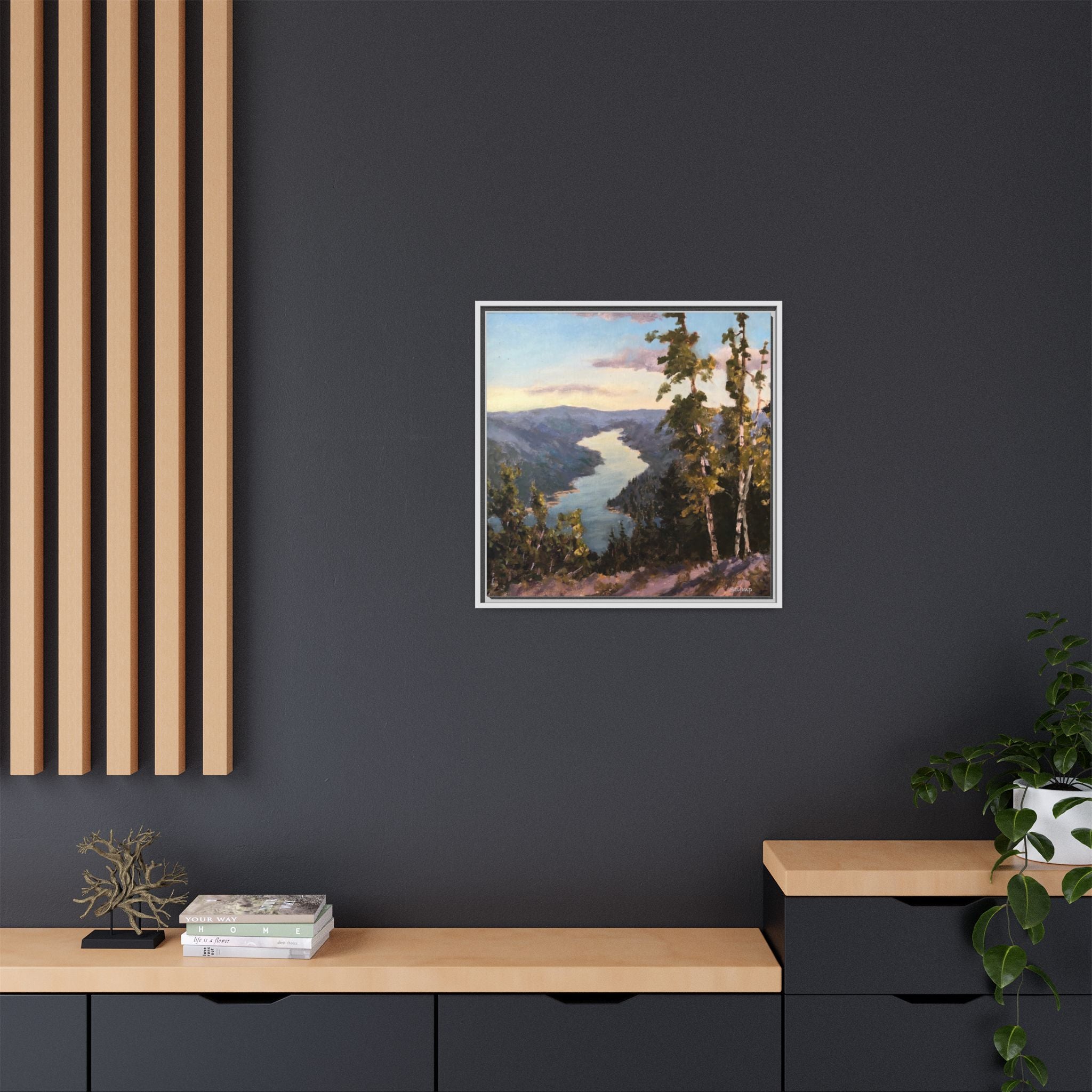 Hudson River View From Up High Matte Canvas 24"x24" Floater Framed