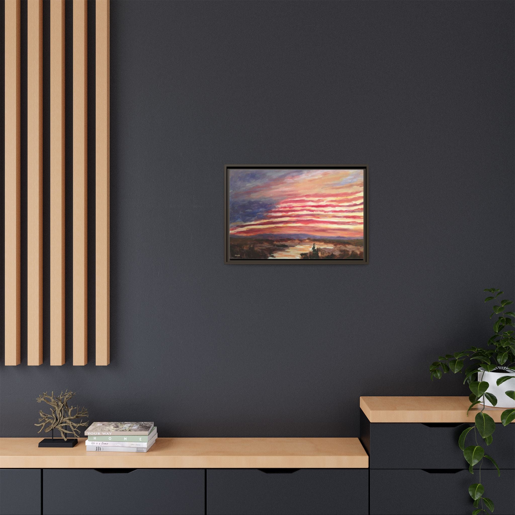 American Landscape Stars And Stripes Sunset Abstract Matte Canvas 24x16 Framed | Abstract Sunset Wall Art