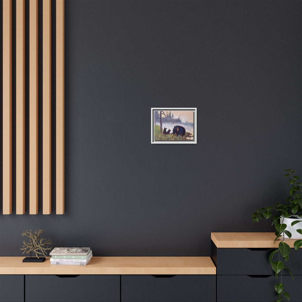 Mama Bear with Cubs Matte Canvas Framed | Wildlife Wall Art