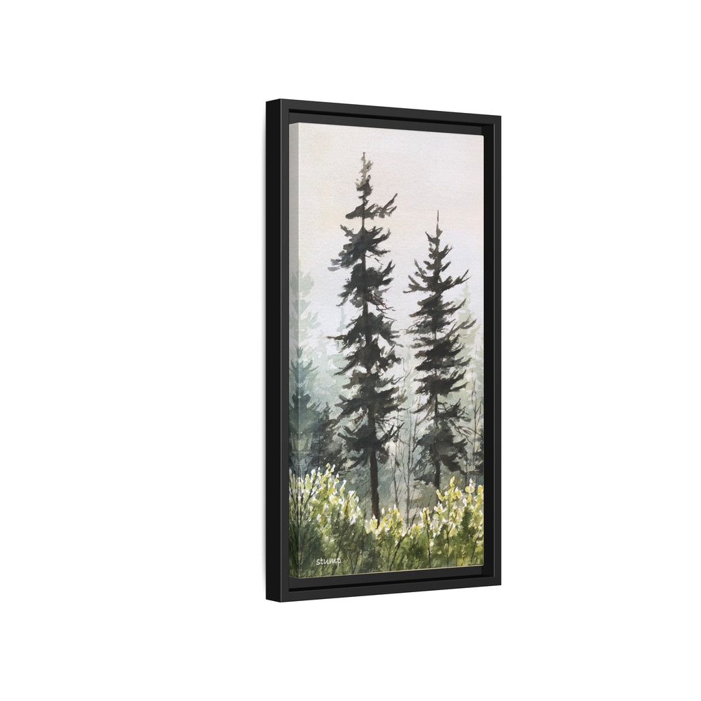 Misty Pines Mountain Watercolor Canvas Framed