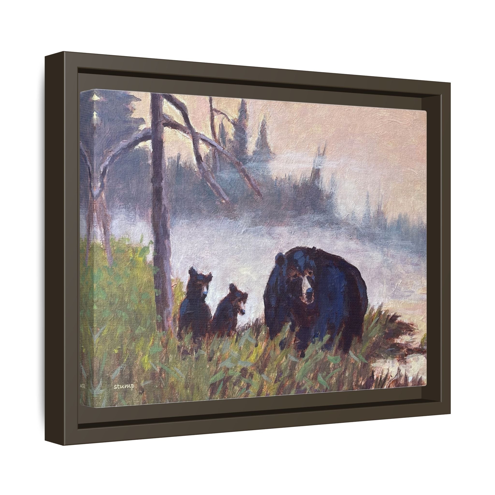 Mama Bear with Cubs Matte Canvas Framed | Wildlife Wall Art