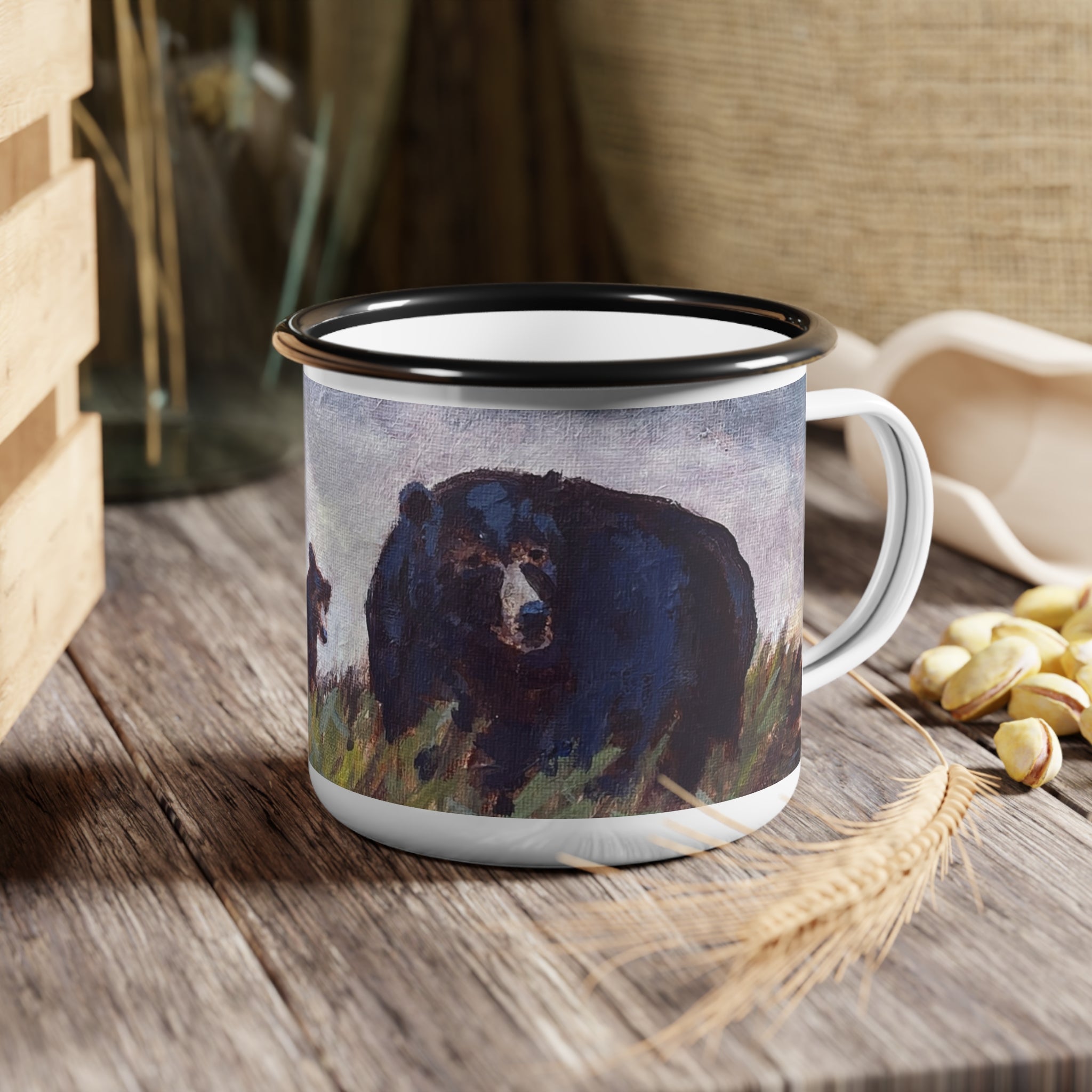 Bear Family Enamel Camp Cup | Woodland Wildlife Mug, Vintage art