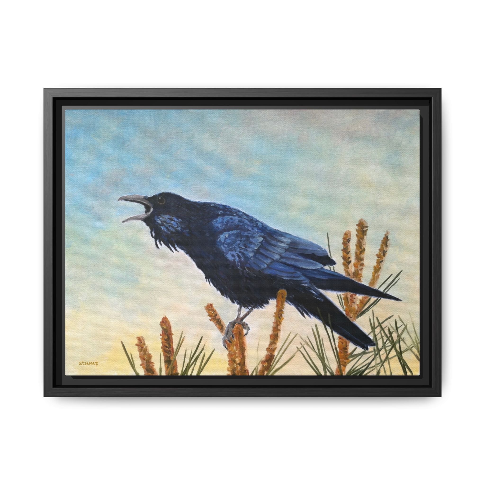 Calling Raven Matte Canvas Framed | Bird Art Wall Print