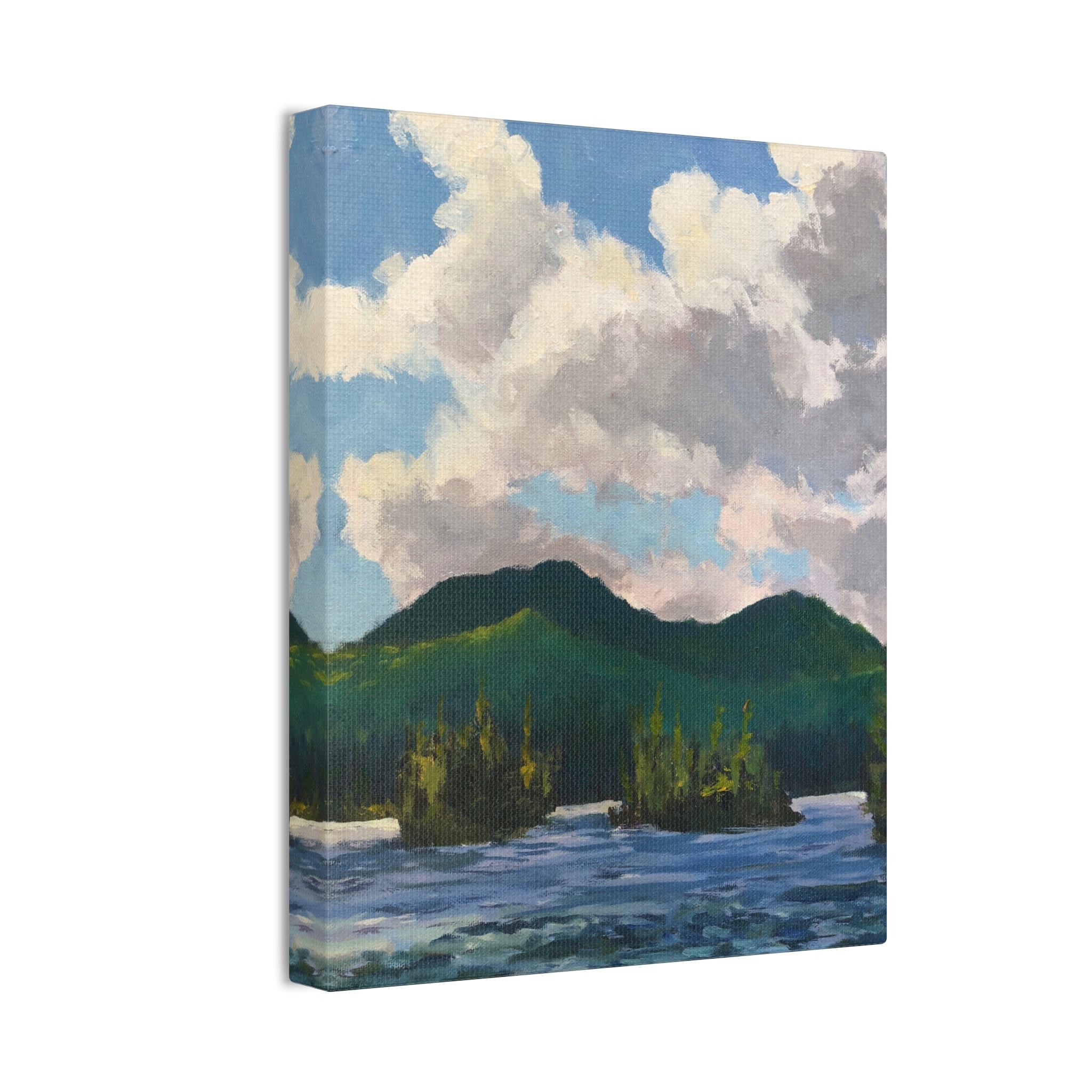 Mountain Landscape Painting Canvas Stretched 0.75" | Green Peaks Wall Art