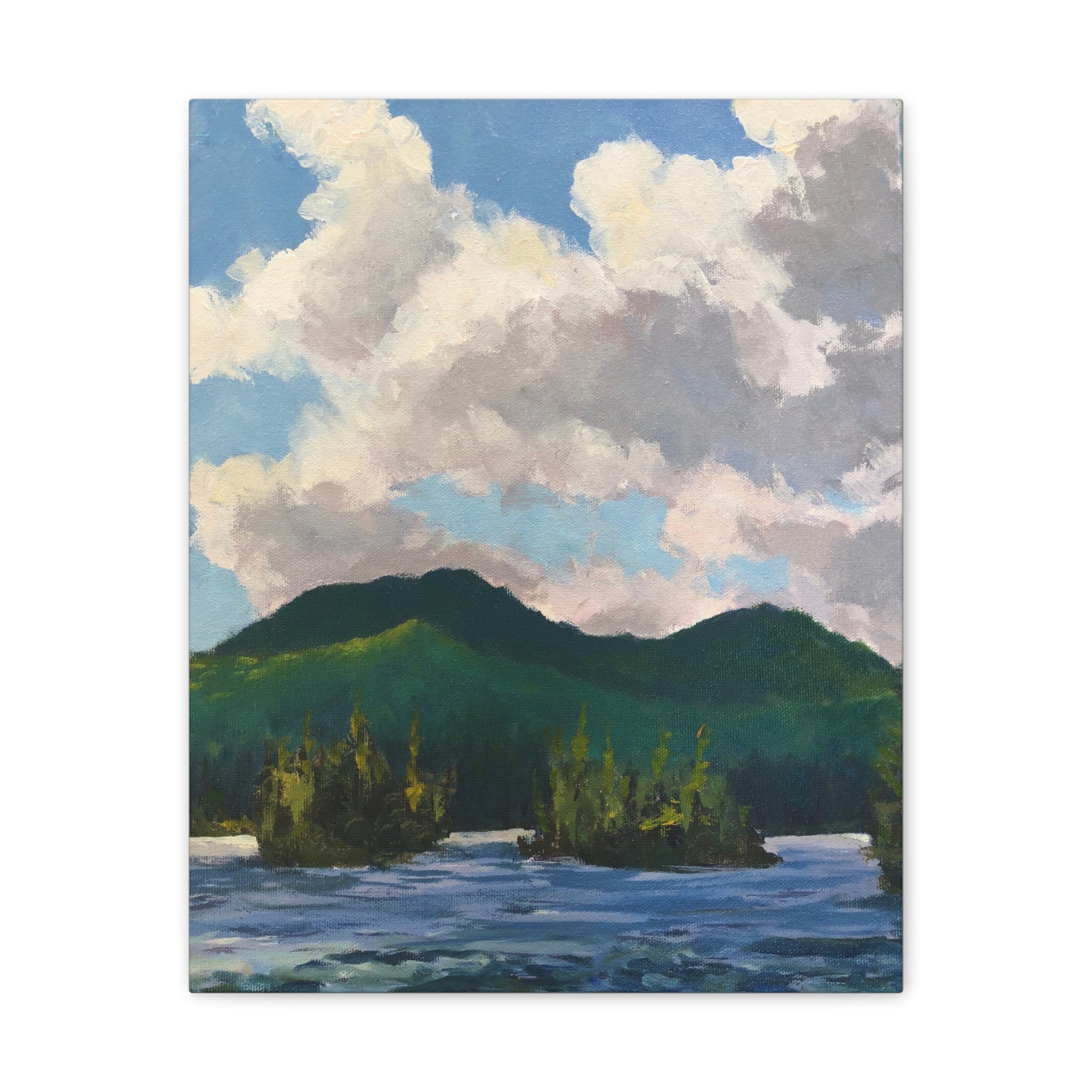 Mountain Landscape Painting Canvas Stretched 0.75" | Green Peaks Wall Art