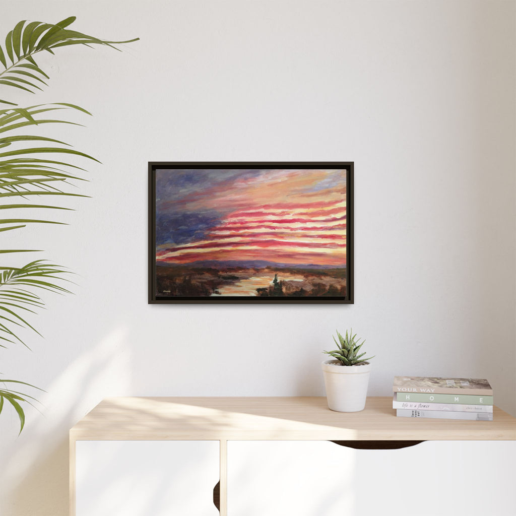 American Landscape Stars And Stripes Sunset Abstract Matte Canvas 24x16 Framed | Abstract Sunset Wall Art