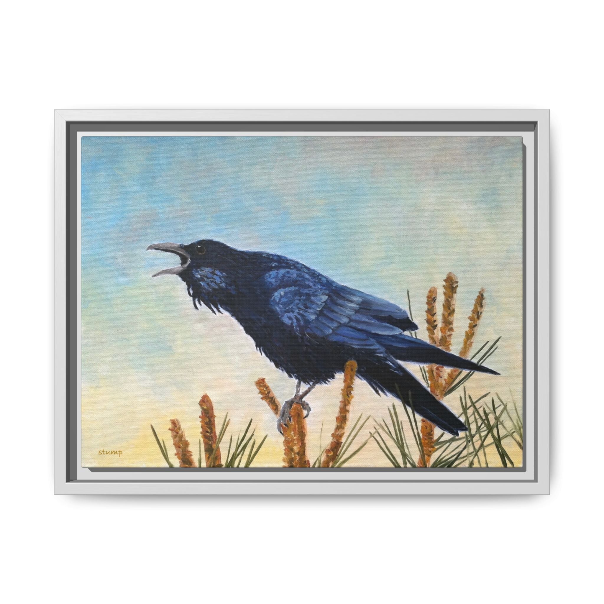 Calling Raven Matte Canvas Framed | Bird Art Wall Print