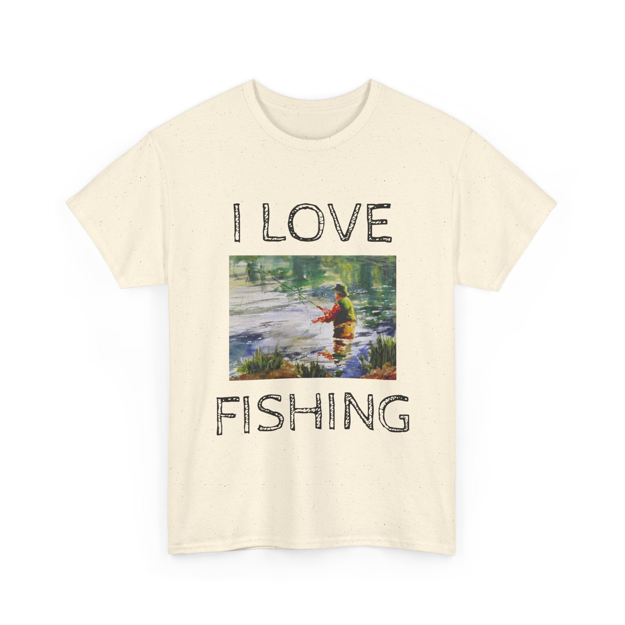 I Love Fishing T-Shirt | Angler Graphic Tee, River Scene, Outdoors Art