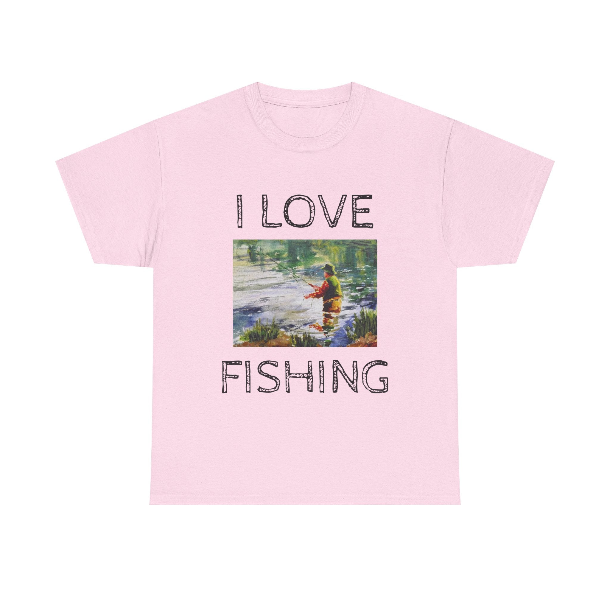 I Love Fishing T-Shirt | Angler Graphic Tee, River Scene, Outdoors Art