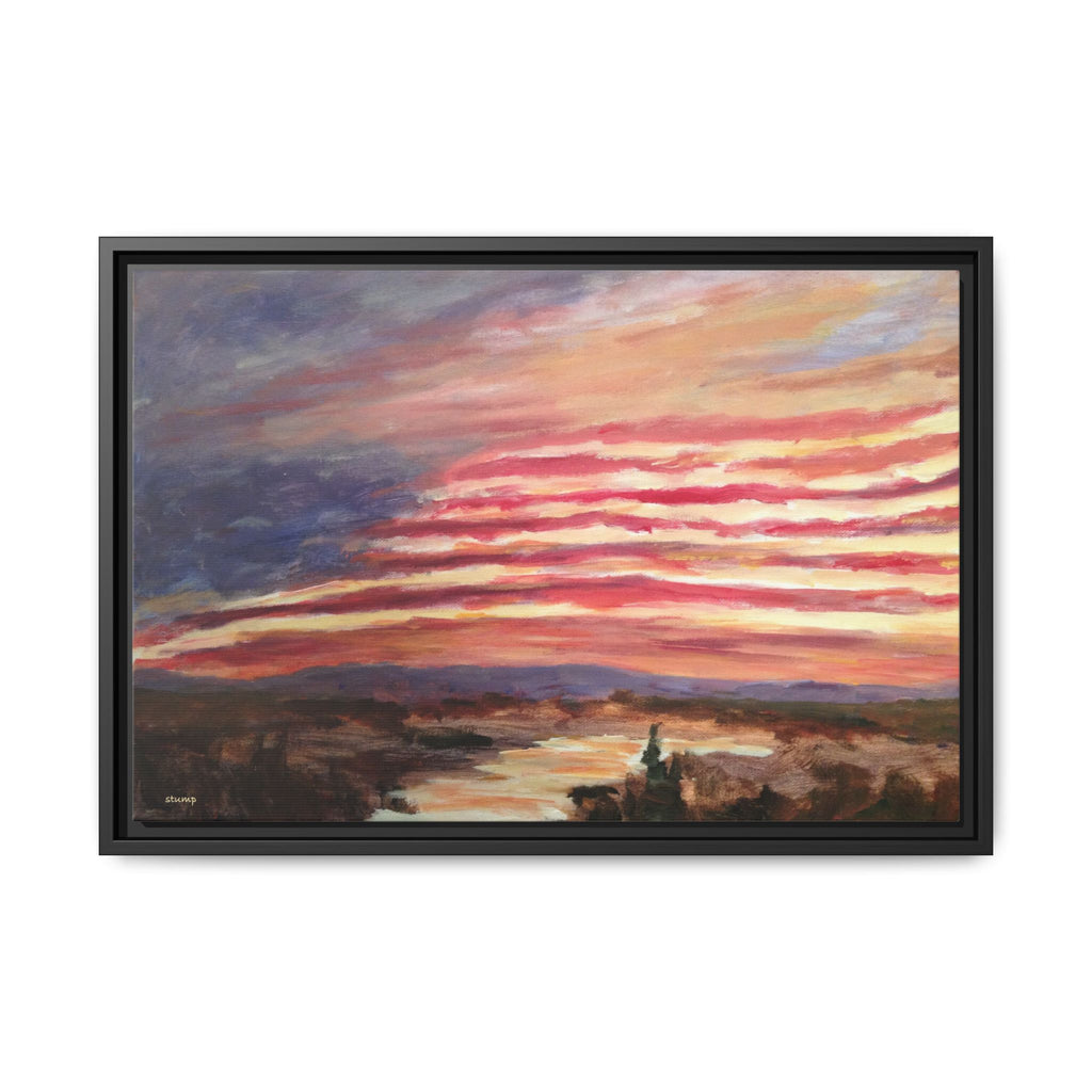 American Landscape Stars And Stripes Sunset Abstract Matte Canvas 24x16 Framed | Abstract Sunset Wall Art