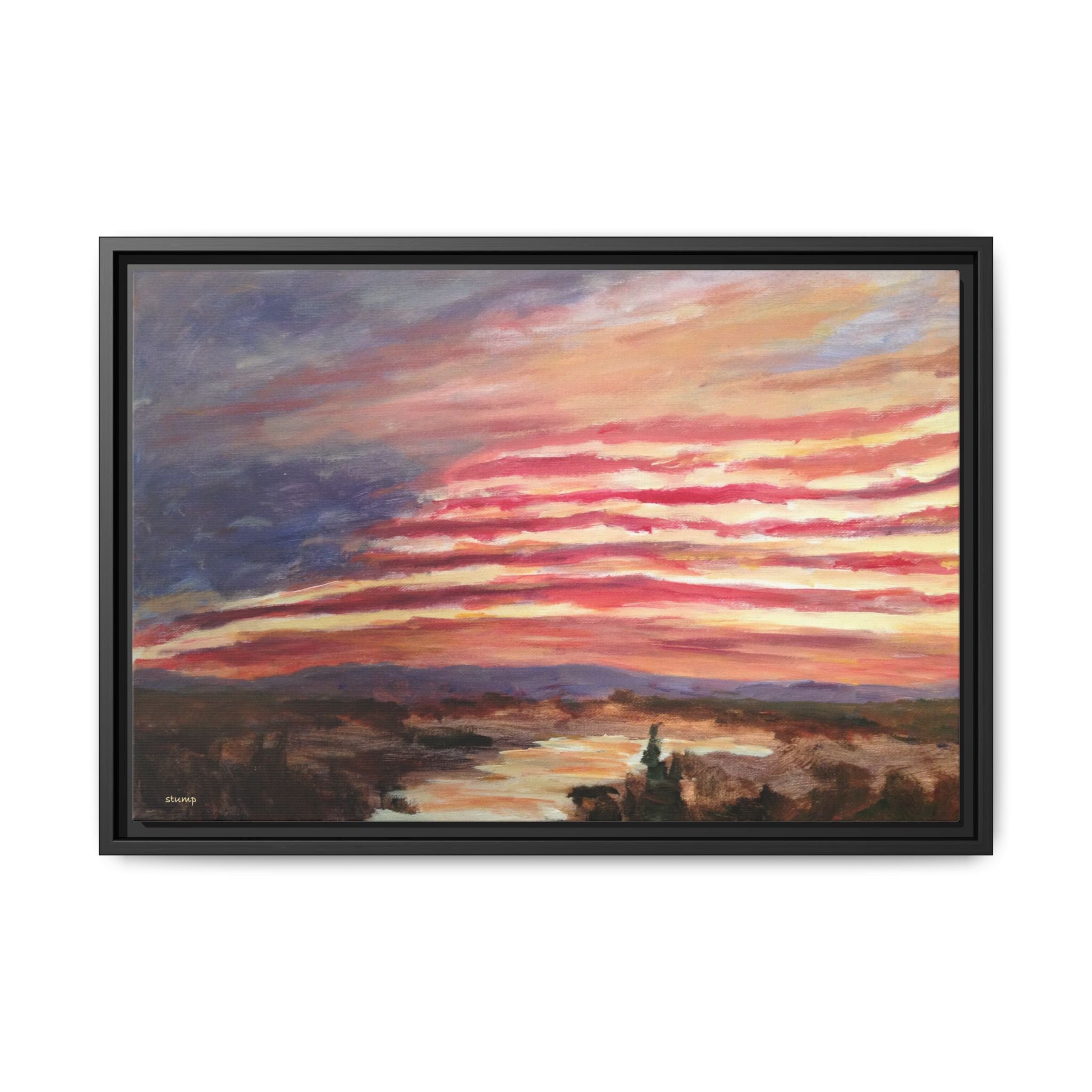 American Landscape Stars And Stripes Sunset Abstract Matte Canvas 24x16 Framed | Abstract Sunset Wall Art