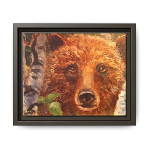 Bear Looking Through Birch Trees Matte Canvas Framed