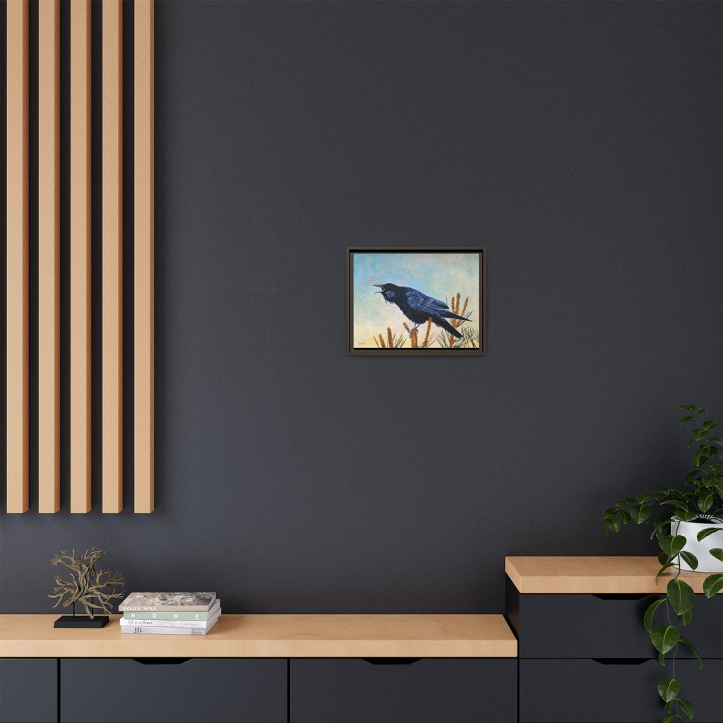 Calling Raven Matte Canvas Framed | Bird Art Wall Print