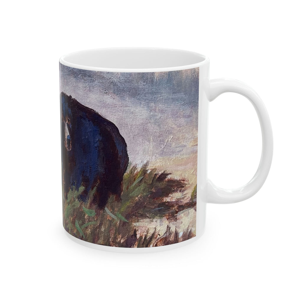 Mama Bear and Cubs In The Mist Wildlife  Lake Art  Ceramic Mug