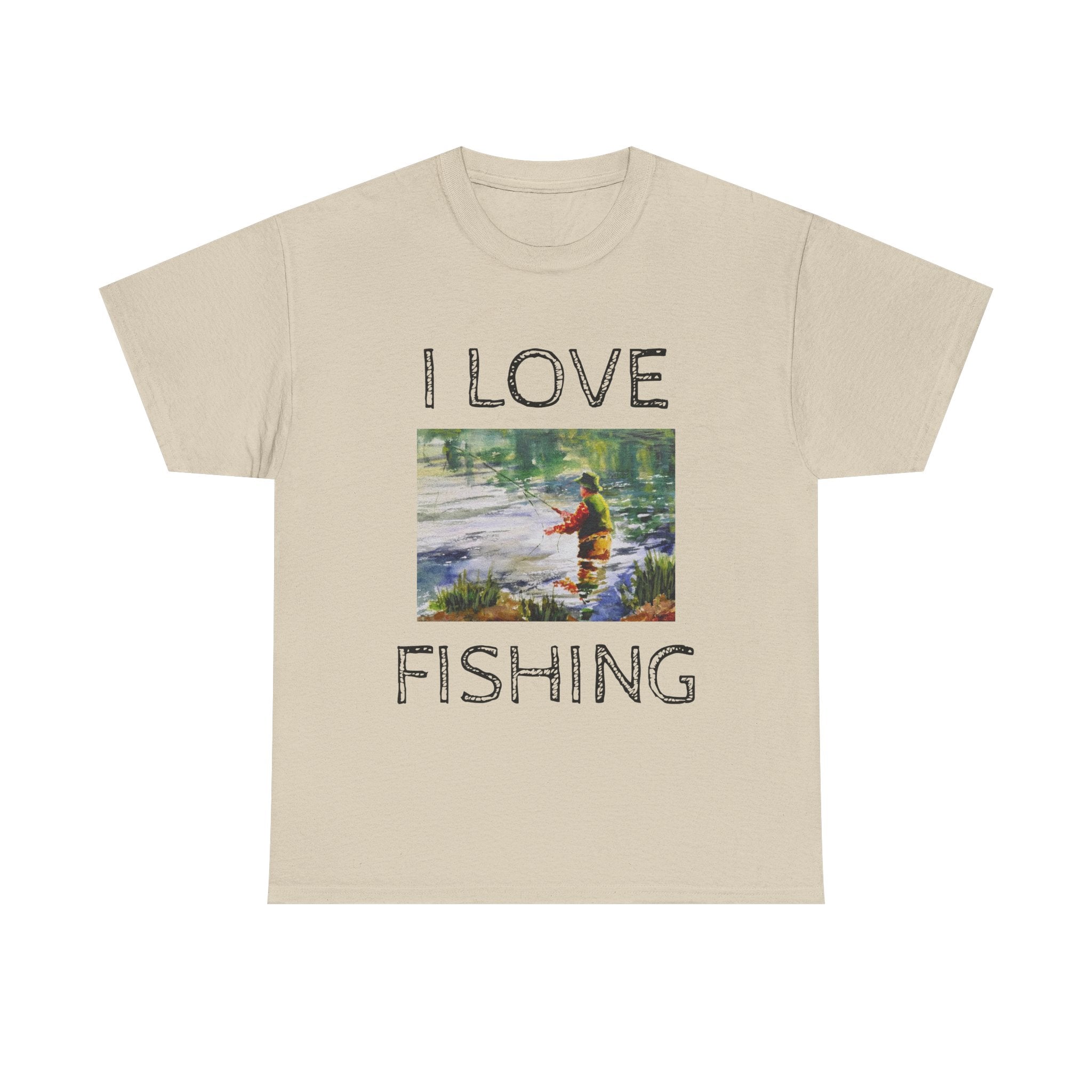 I Love Fishing T-Shirt | Angler Graphic Tee, River Scene, Outdoors Art