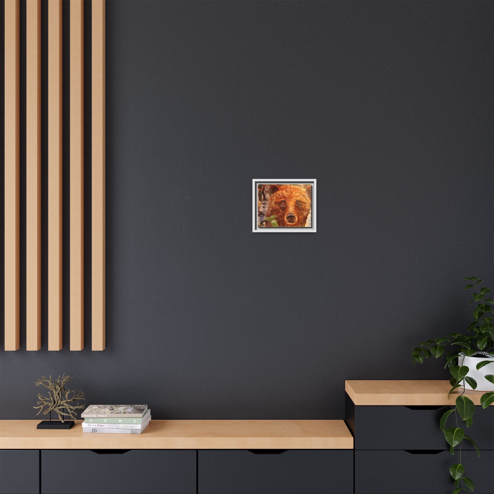 Bear Looking Through Birch Trees Matte Canvas Framed