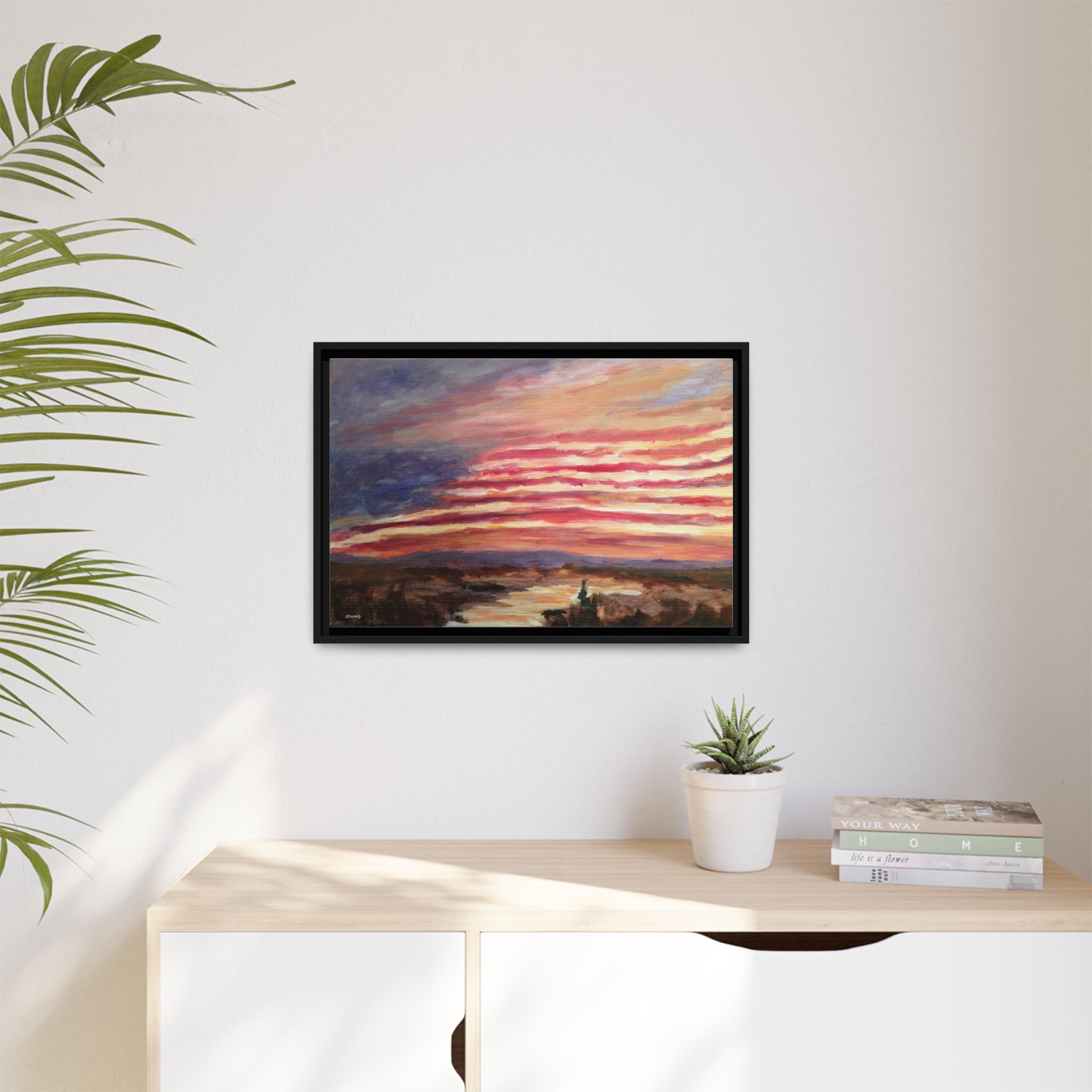 American Landscape Stars And Stripes Sunset Abstract Matte Canvas 24x16 Framed | Abstract Sunset Wall Art