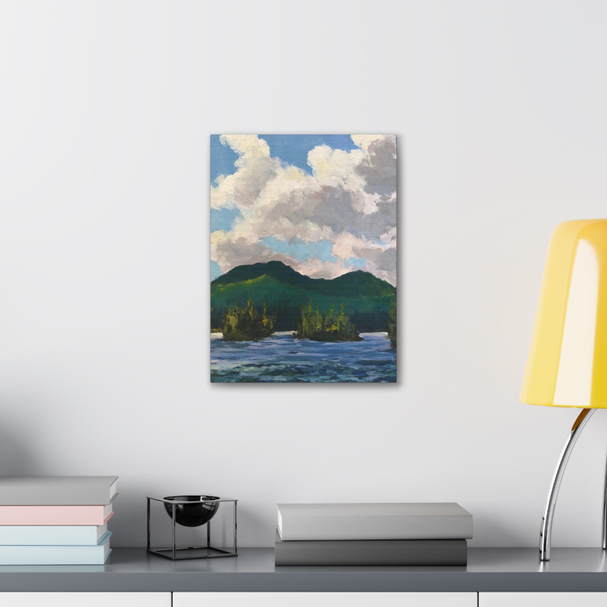 Mountain Landscape Painting Canvas Stretched 0.75" | Green Peaks Wall Art