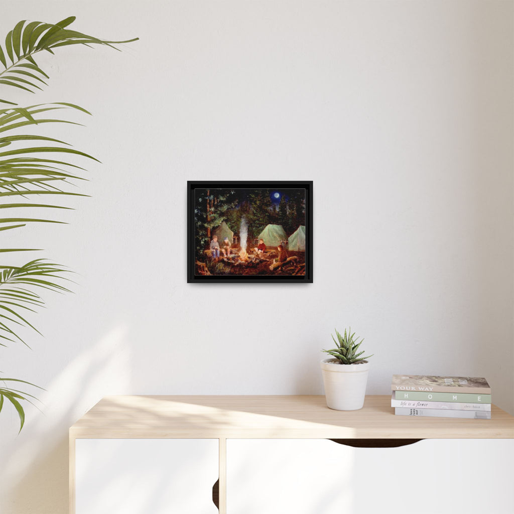 Boy Scouts Campfire Storytelling Canvas Print, Framed Matte Wall Art