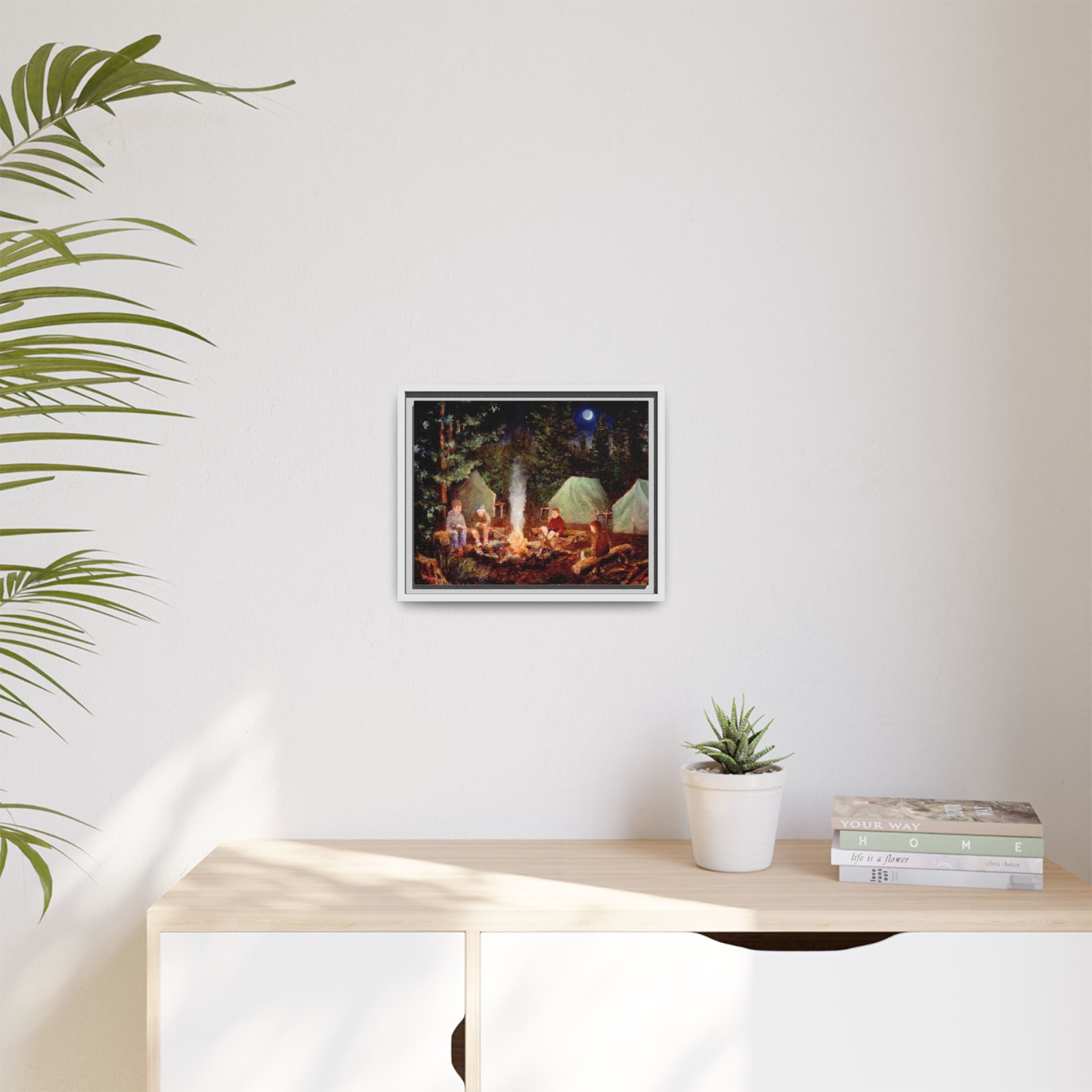 Boy Scouts Campfire Storytelling Canvas Print, Framed Matte Wall Art