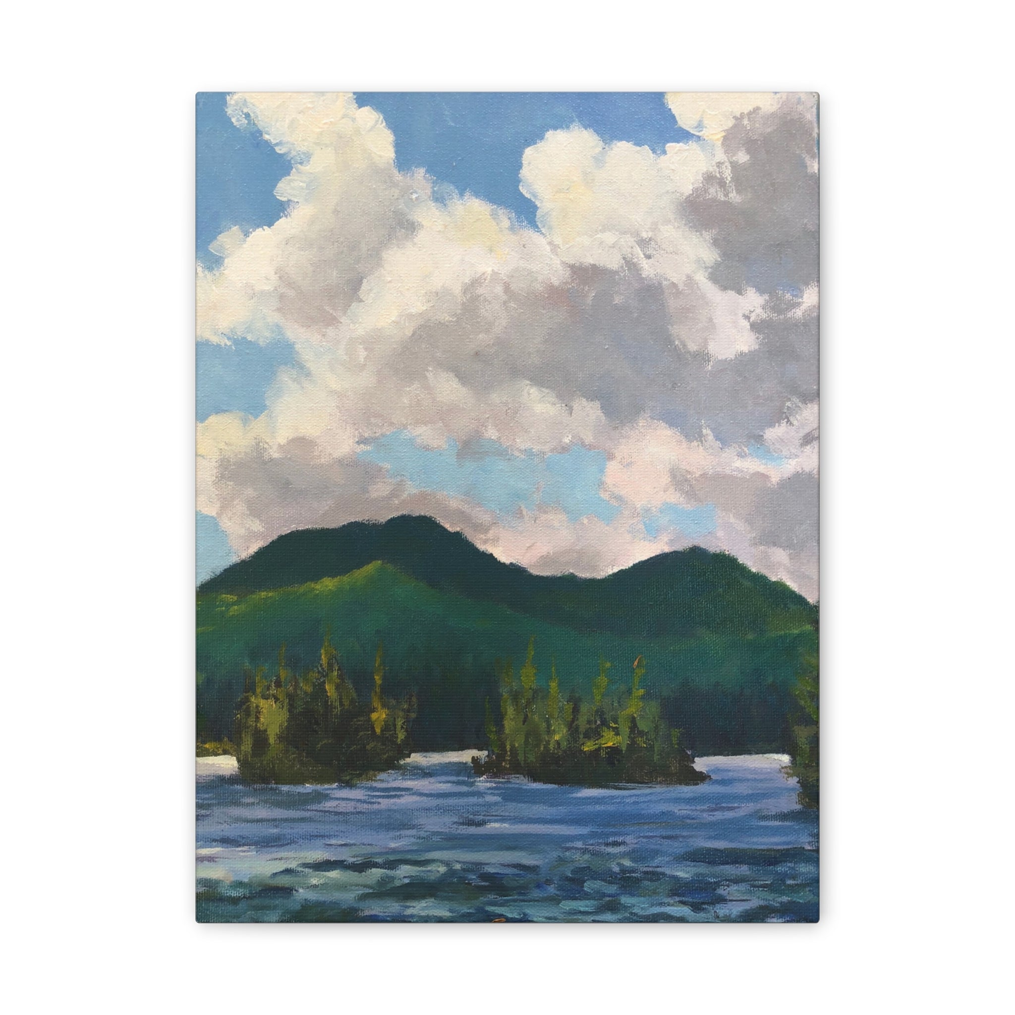 Mountain Landscape Painting Canvas Stretched 0.75" | Green Peaks Wall Art