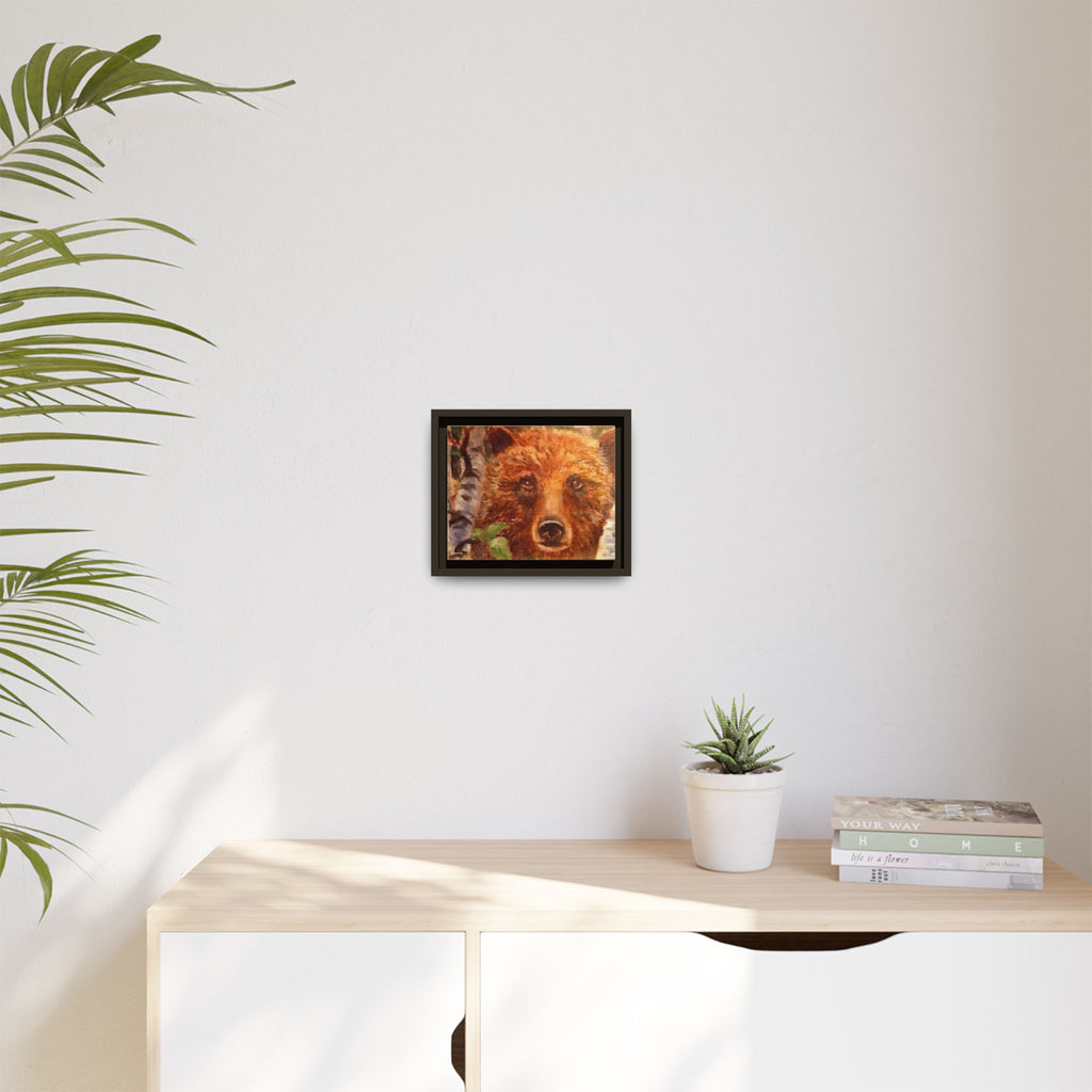 Bear Looking Through Birch Trees Matte Canvas Framed
