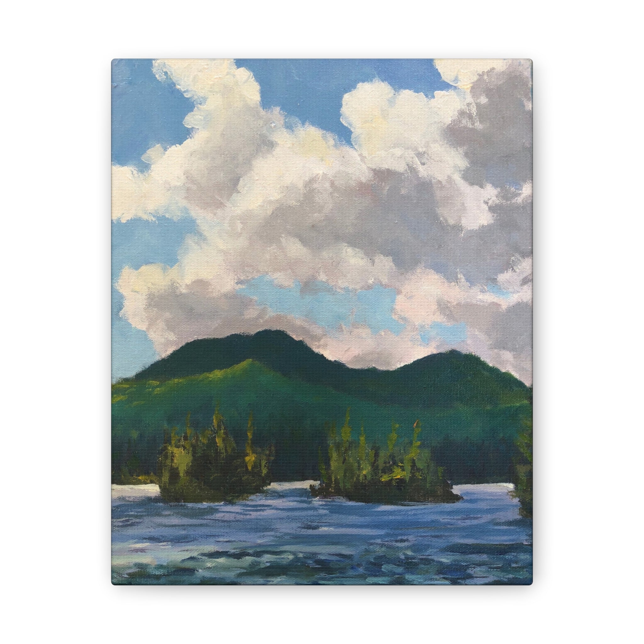 Mountain Landscape Painting Canvas Stretched 0.75" | Green Peaks Wall Art