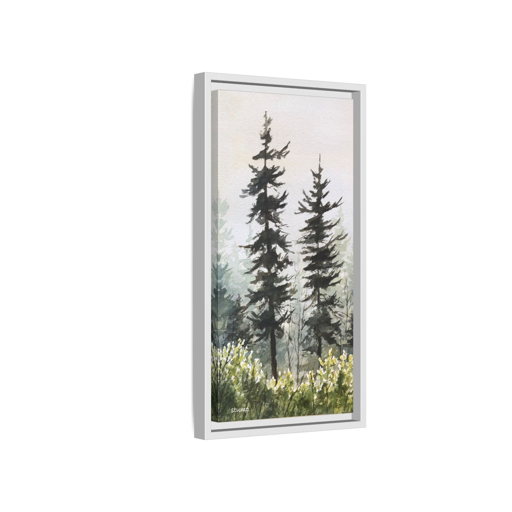 Misty Pines Mountain Watercolor Canvas Framed