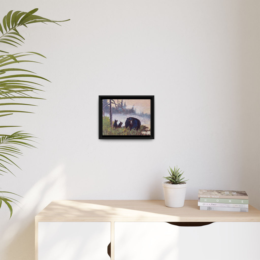 Mama Bear with Cubs Matte Canvas Framed | Wildlife Wall Art