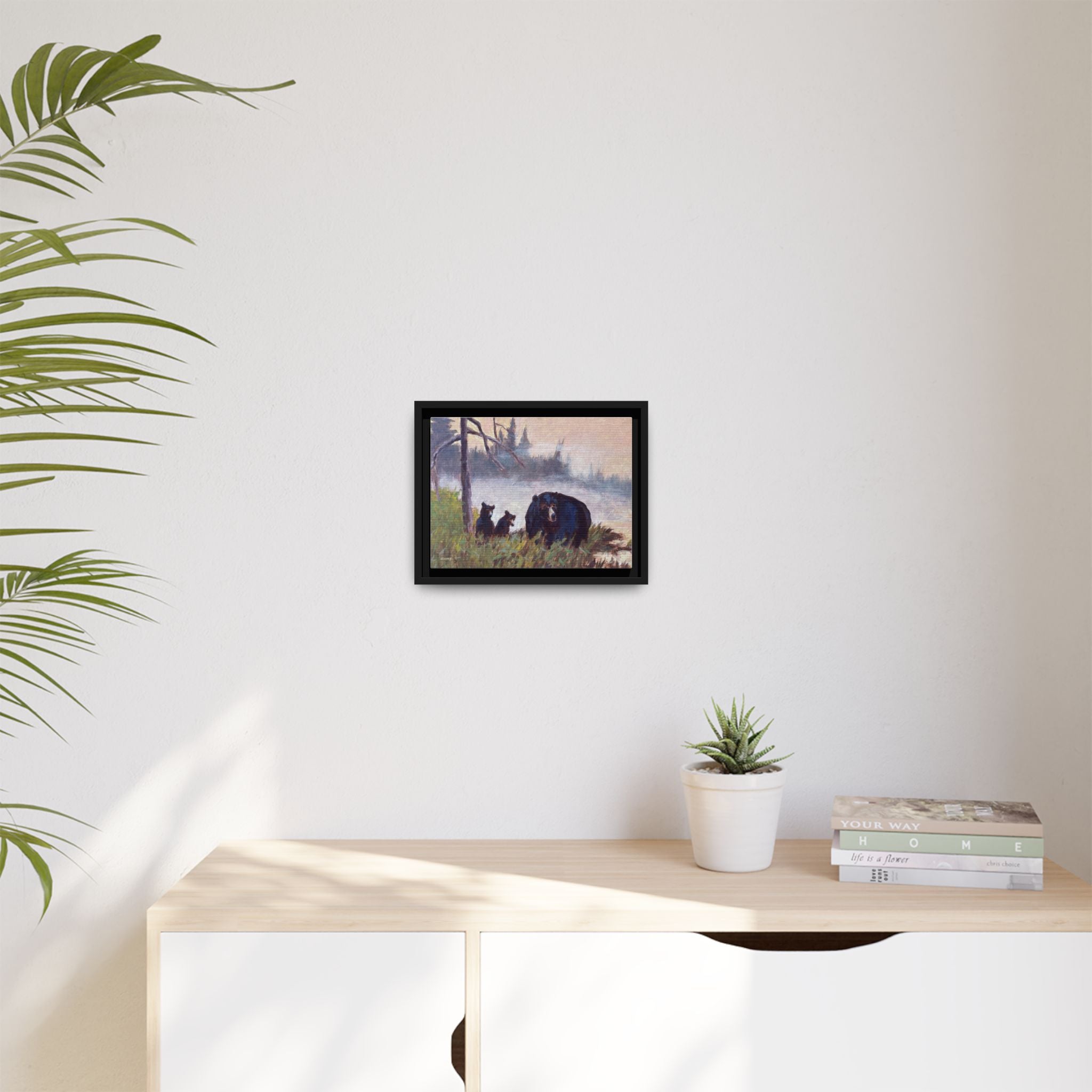 Mama Bear with Cubs Matte Canvas Framed | Wildlife Wall Art