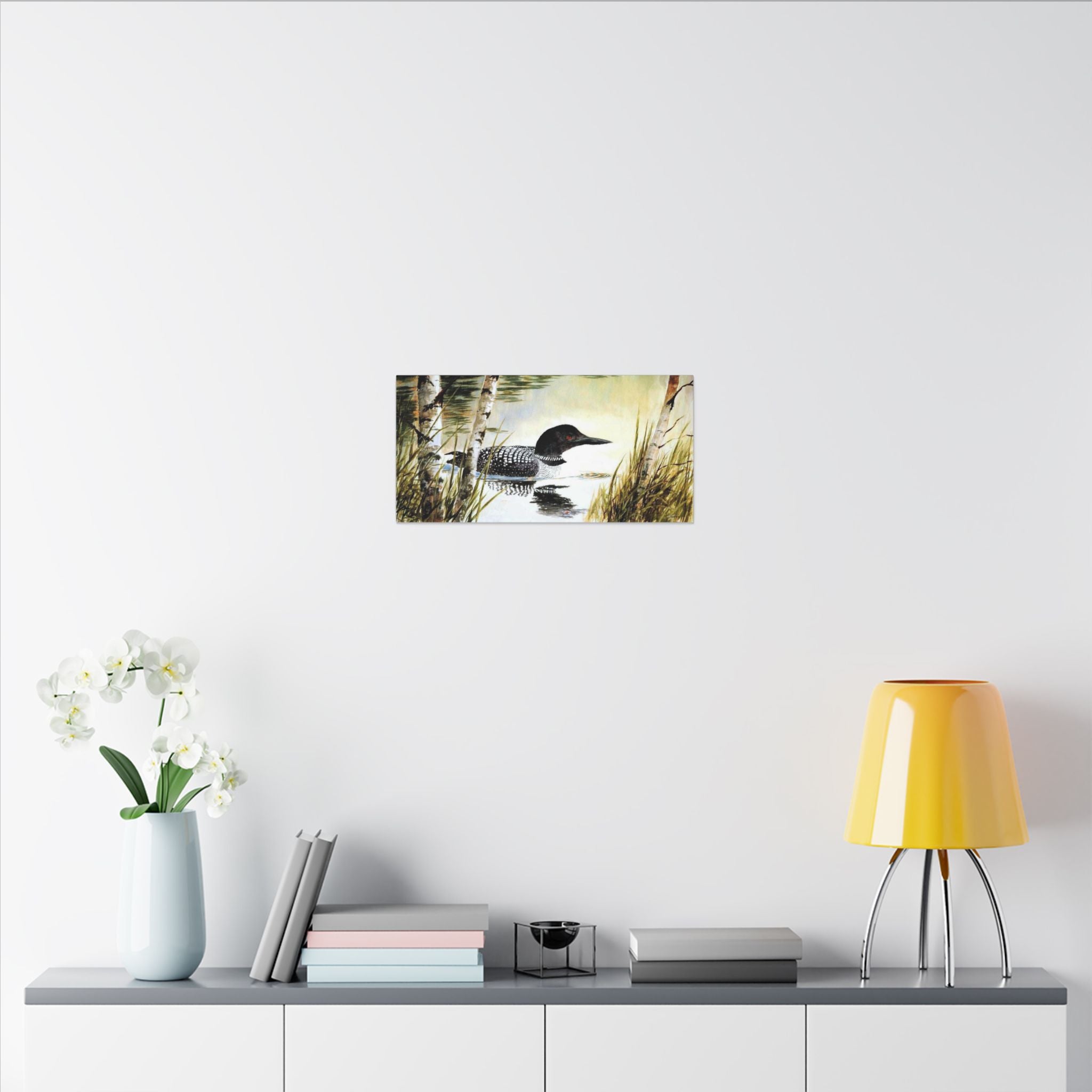 Common Loon On The Lake Watercolor Gallery  Canvas 12"x20"