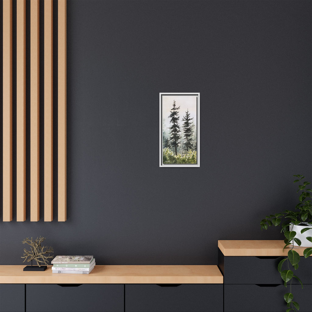 Misty Pines Mountain Watercolor Canvas Framed