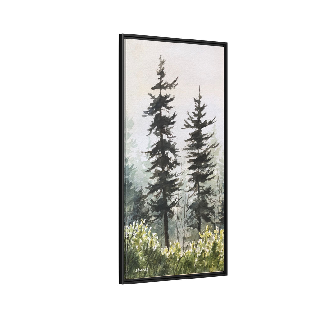 Misty Pines Mountain Watercolor Canvas Framed