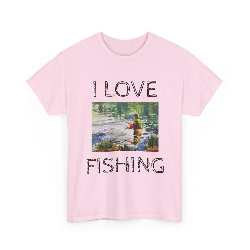 I Love Fishing T-Shirt | Angler Graphic Tee, River Scene, Outdoors Art