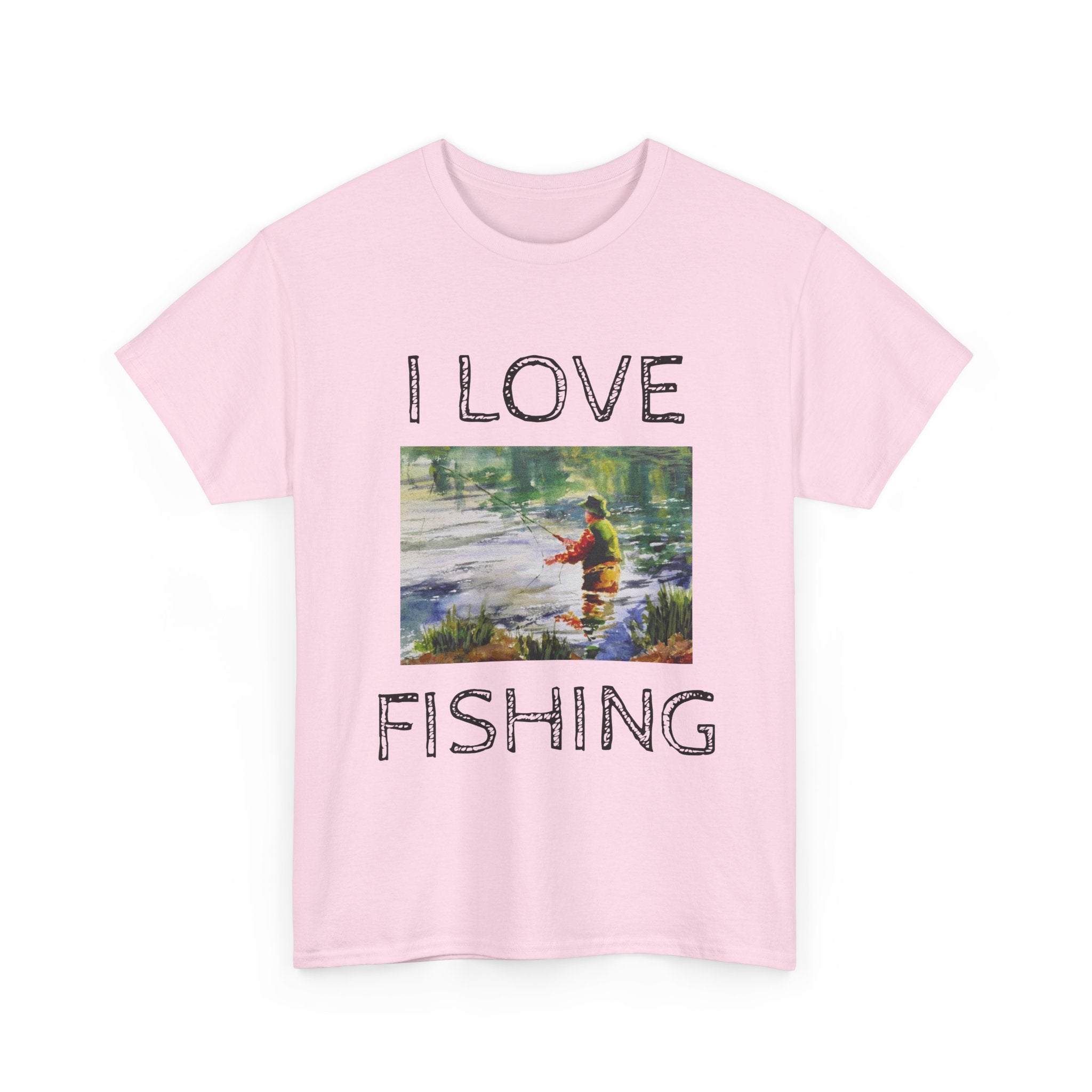 I Love Fishing T-Shirt | Angler Graphic Tee, River Scene, Outdoors Art