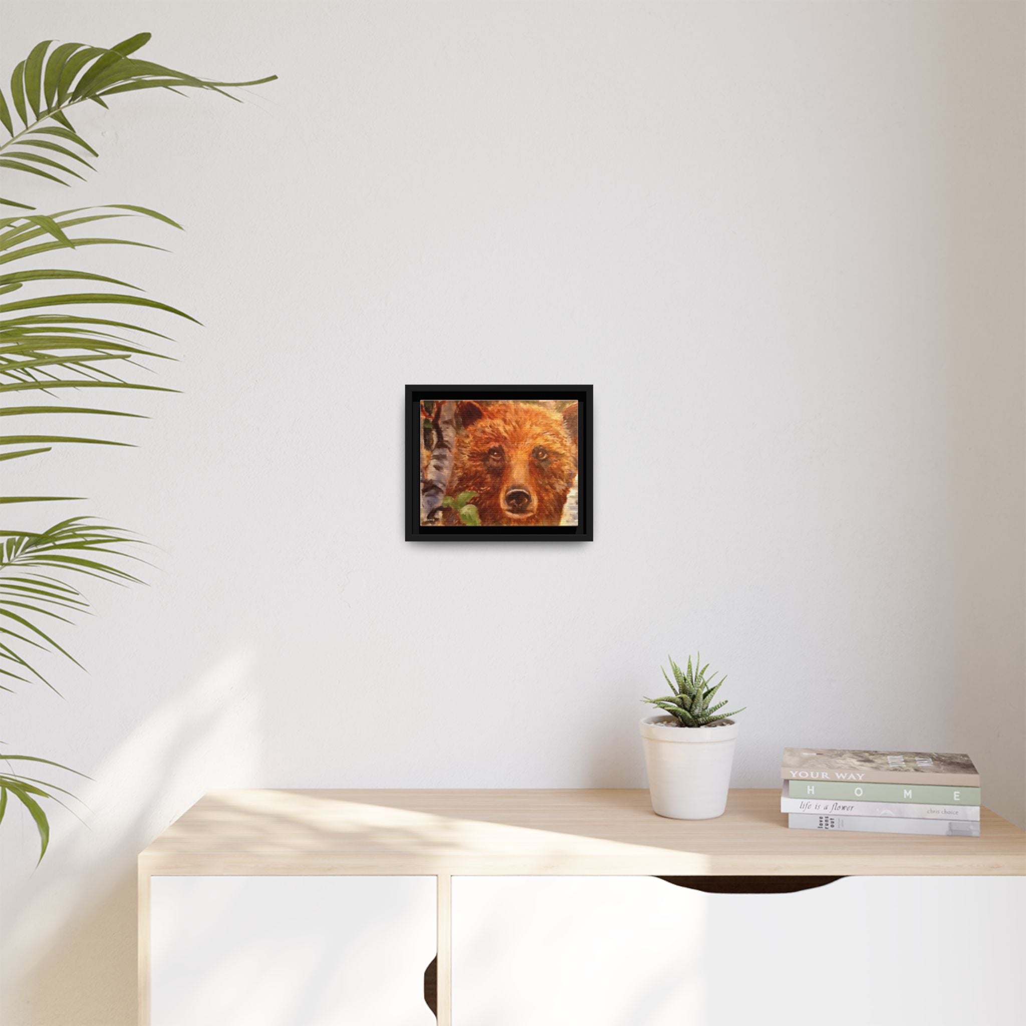 Bear Looking Through Birch Trees Matte Canvas Framed