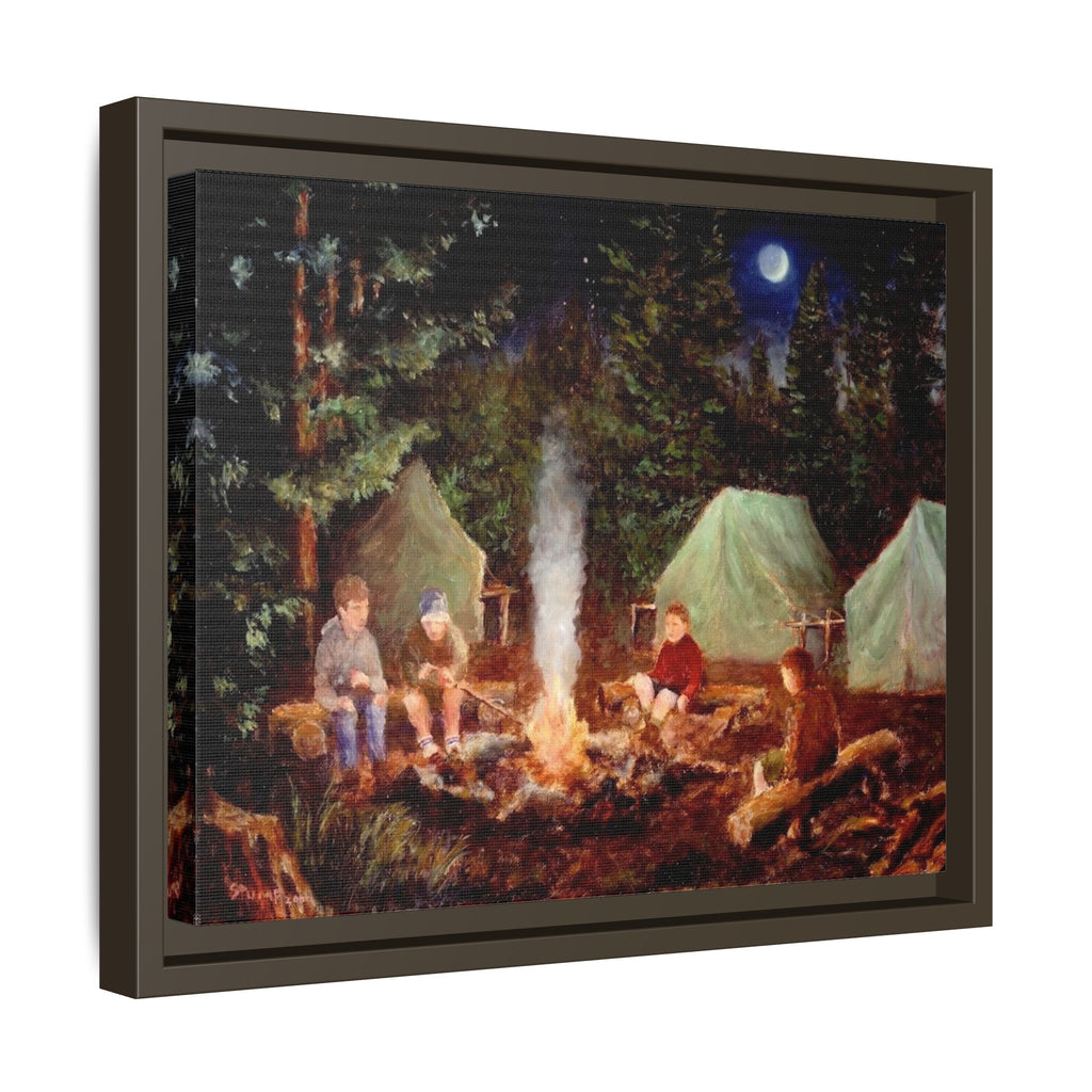 Boy Scouts Campfire Storytelling Canvas Print, Framed Matte Wall Art