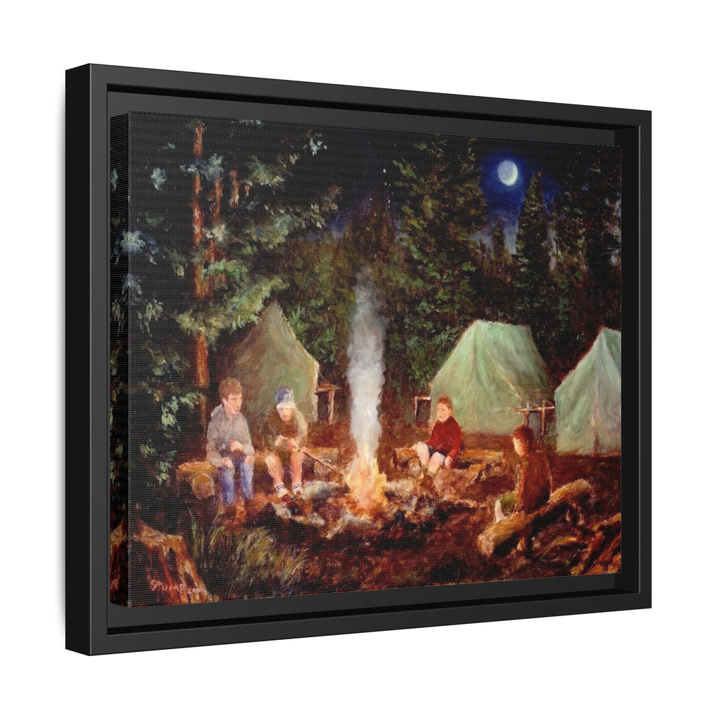 Boy Scouts Campfire Storytelling Canvas Print, Framed Matte Wall Art