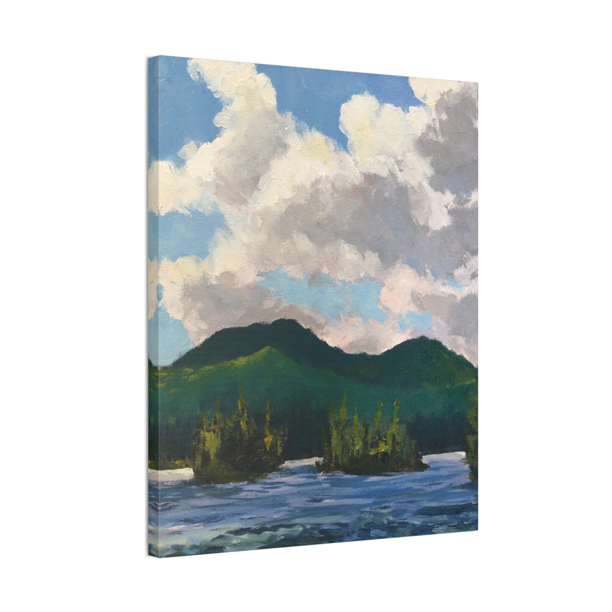Mountain Landscape Painting Canvas Stretched 0.75" | Green Peaks Wall Art