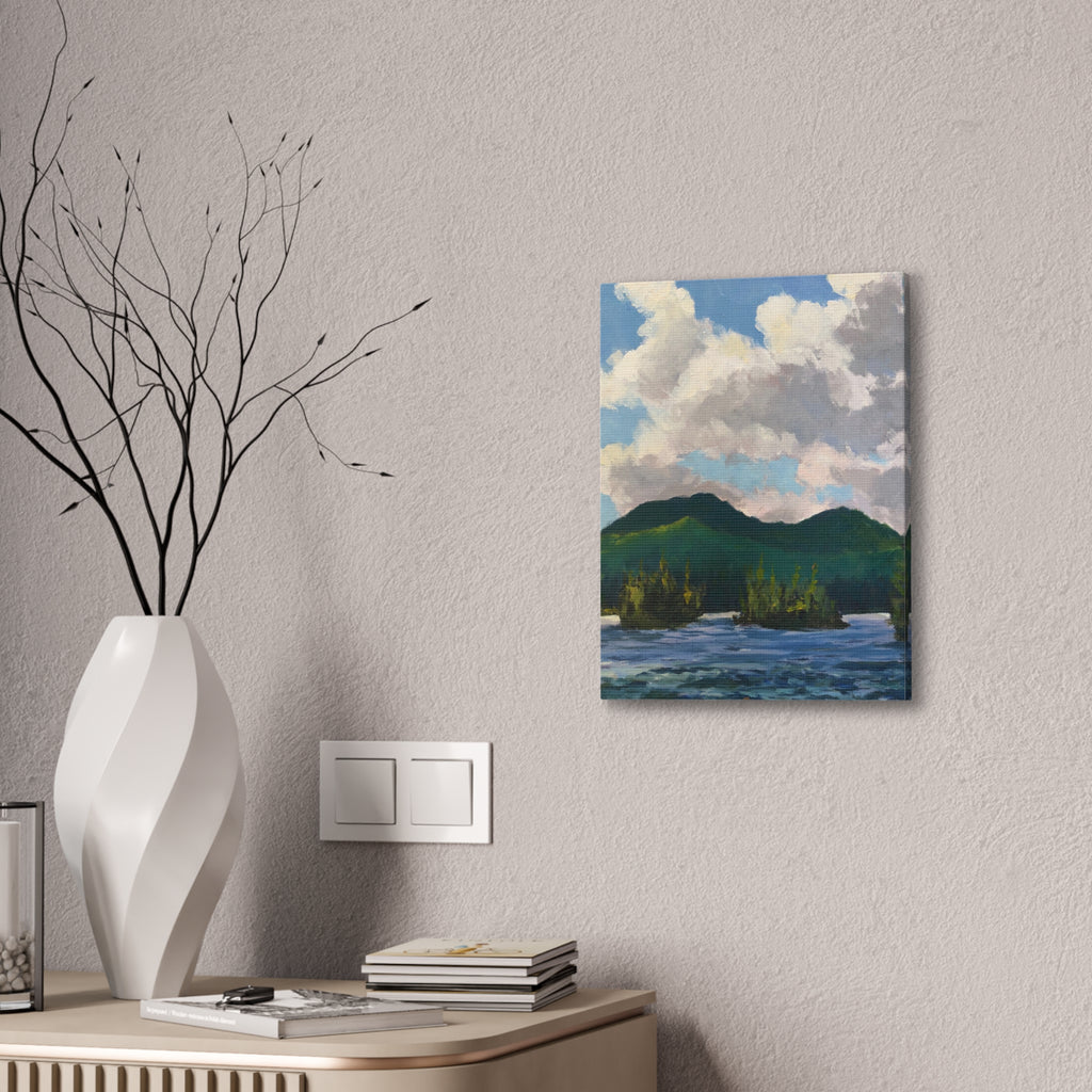 Mountain Landscape Painting Canvas Stretched 0.75" | Green Peaks Wall Art