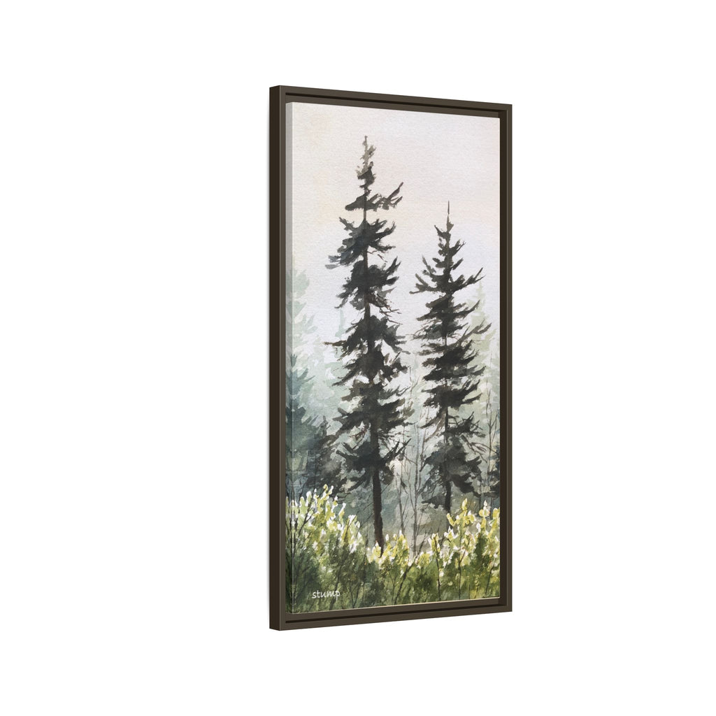 Misty Pines Mountain Watercolor Canvas Framed